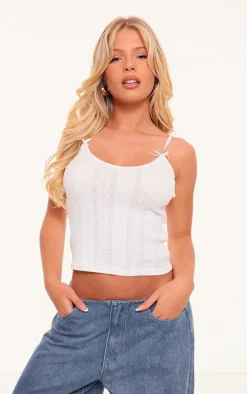 White Pointelle Bow Detail Cami Top