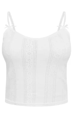 White Pointelle Bow Detail Cami Top