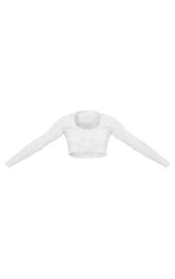 White Pointelle Button Up Long Sleeve Crop Top