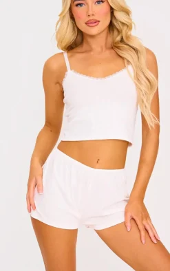 White Pointelle Cami And Short Set