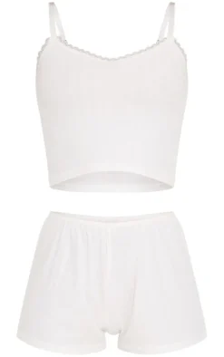 White Pointelle Cami And Short Set