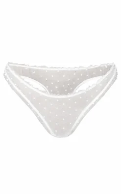 White Polka Dot Mesh Frill Thong