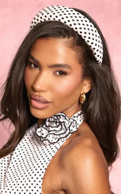 White Polka Dot Oversized Padded Headband