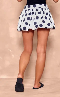 White Polka Dot Stretch Woven Micro Mini Puffball Skort