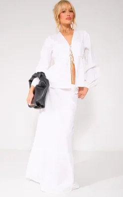 White Poplin Tiered Maxi Skirt