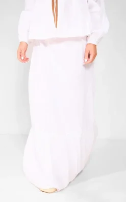 White Poplin Tiered Maxi Skirt