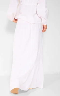 White Poplin Tiered Maxi Skirt