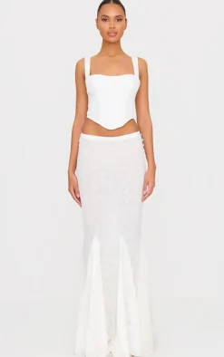 White Premium Lace Satin Hem Detail Fishtail Maxi Skirt