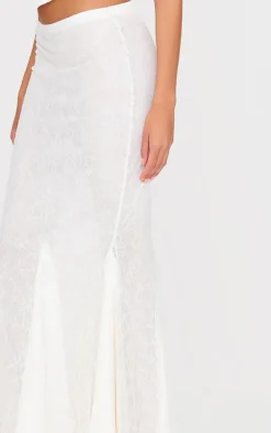 White Premium Lace Satin Hem Detail Fishtail Maxi Skirt