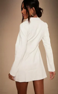 White Premium Linen Look Cut Out Blazer Dress