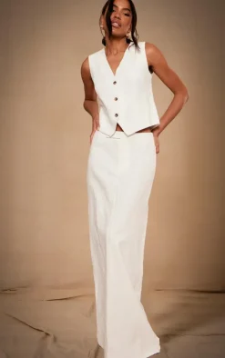 White Premium Linen Look Tailored Vest