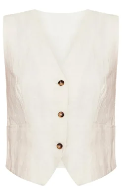 White Premium Linen Look Tailored Vest