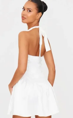 White Premium Satin Corset Detail Shift Dress