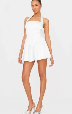 White Premium Satin Corset Detail Shift Dress