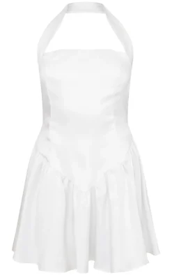 White Premium Satin Corset Detail Shift Dress