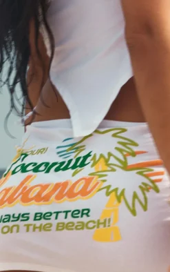 White Print Ruched Asymmetric Micro Mini Skirt