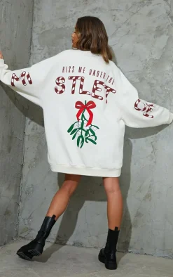 White Printed Graphic Oversized Sweat Dress