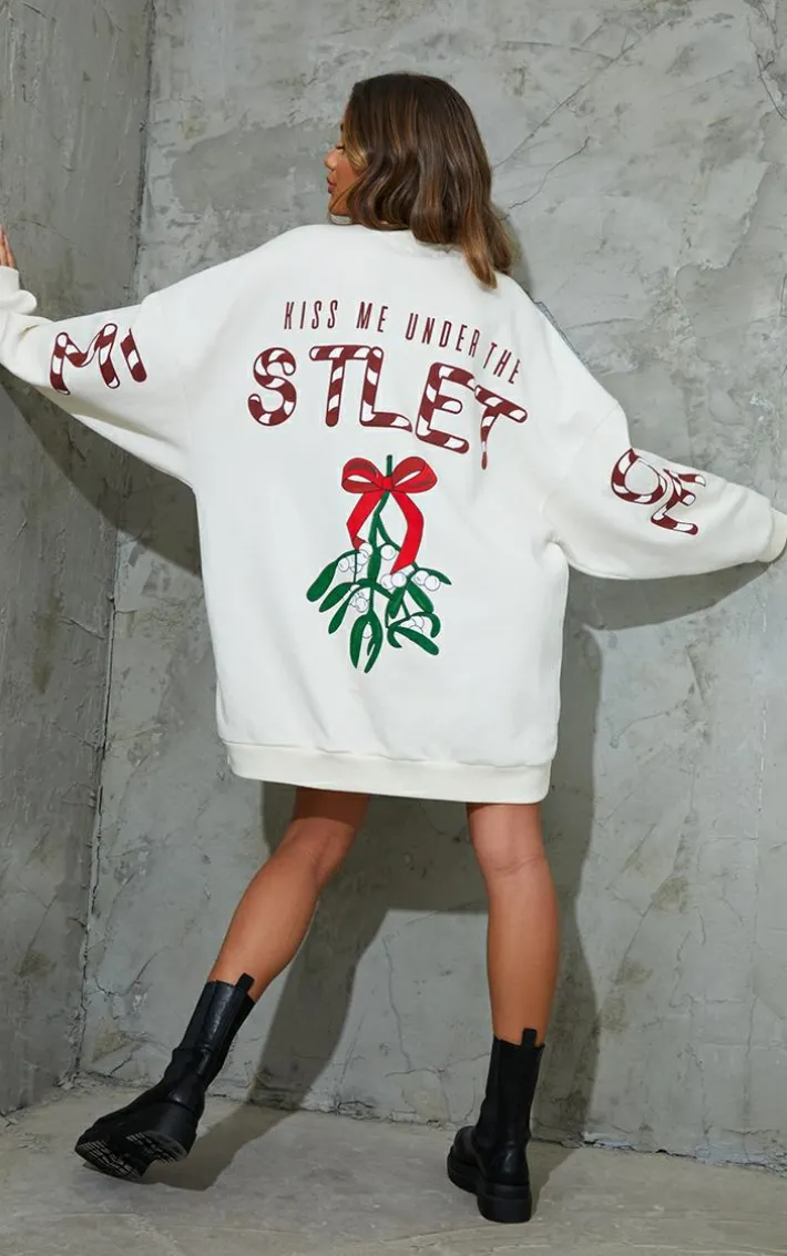 White Printed Graphic Oversized Sweat Dress