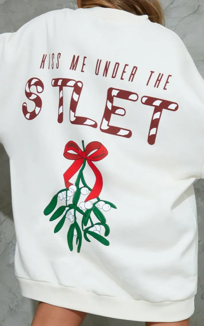 White Printed Graphic Oversized Sweat Dress