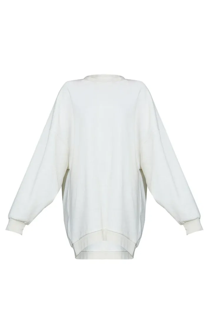 White Printed Graphic Oversized Sweat Dress