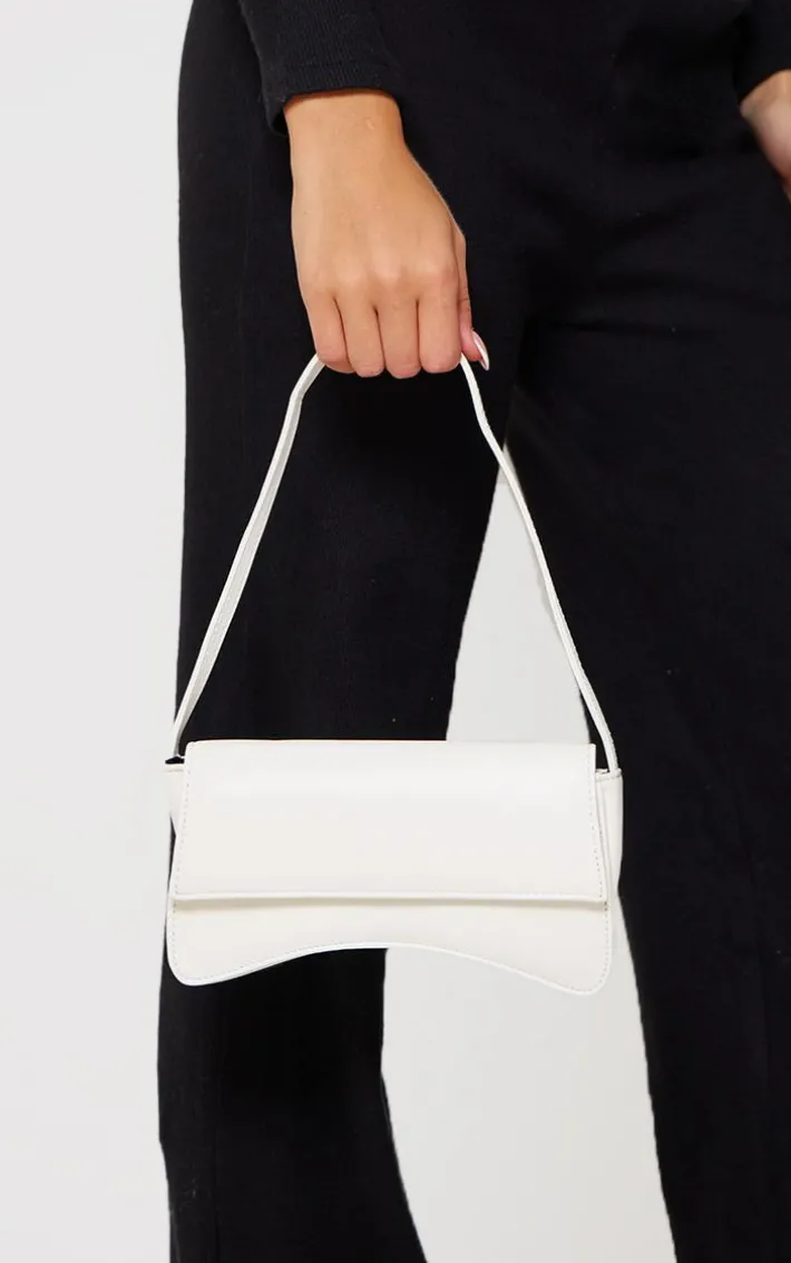 White PU Flap Over Baguette Shoulder Bag
