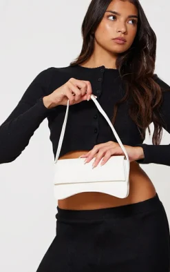 White PU Flap Over Baguette Shoulder Bag