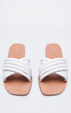 White PU Padded Cross Over Strap Flat Sandals