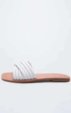 White PU Padded Cross Over Strap Flat Sandals