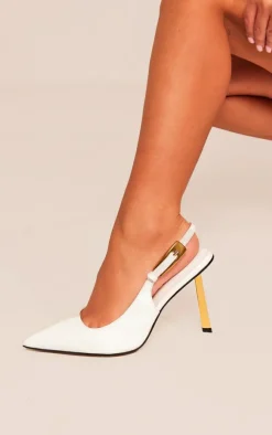 White PU Point Toe Croc Sling Back High Heeled Court Shoes