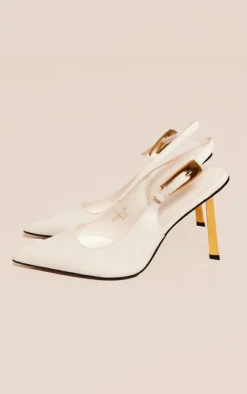 White PU Point Toe Croc Sling Back High Heeled Court Shoes