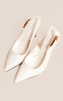 White PU Point Toe Croc Sling Back High Heeled Court Shoes