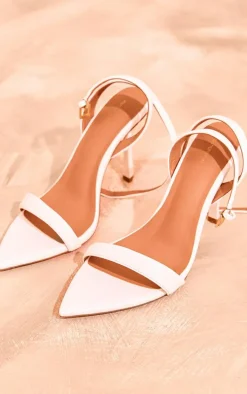 White Pu Point Toe Strappy Barely There High Heeled Sandals