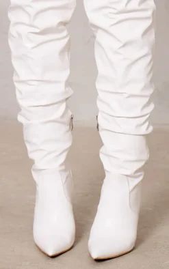 White Pu Point Toe Western Style High Heeled Over The Knee Boots-1