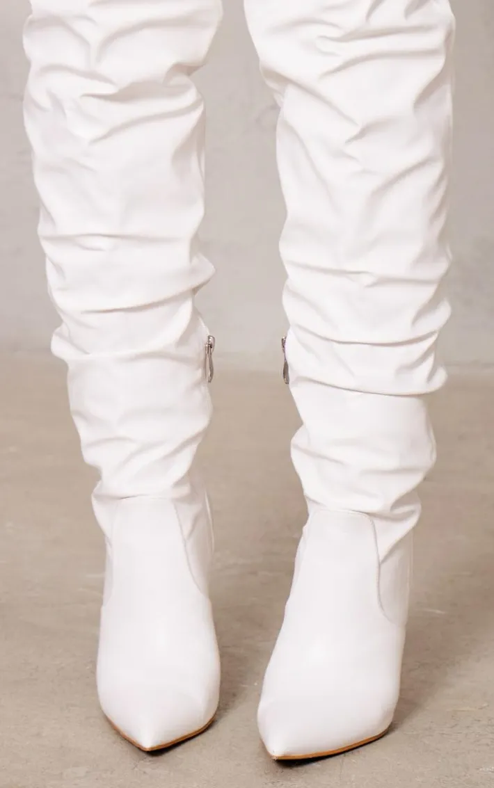 White Pu Point Toe Western Style High Heeled Over The Knee Boots-1