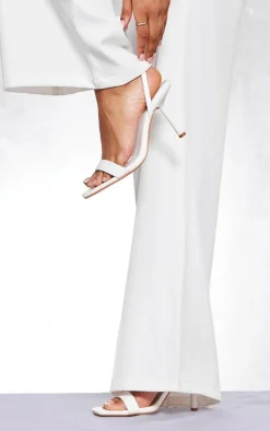 White PU Square Toe Barley There Heeled Sandals