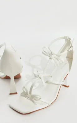 White Pu Square Toe Multi Bow High Heeled Sandals