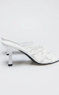 White PU Wide Fit Cross Over Strap Heeled Mules