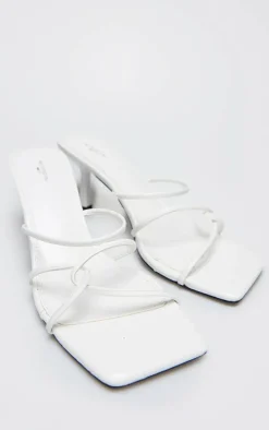 White PU Wide Fit Cross Over Strap Heeled Mules
