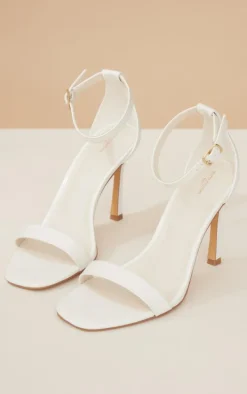 White Pu Wide Fit Square Toed Barely There High Heeled Sandals