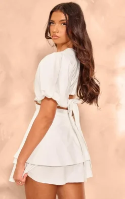 White Puff Sleeve Cut Out Shift Dress