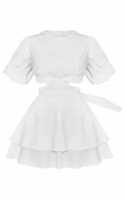White Puff Sleeve Cut Out Shift Dress