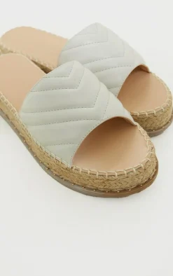 White Quilted Mule Flatform Espadrille Sandals