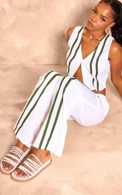 White Real Leather Round Toe Strap Detail Footbed Sandals