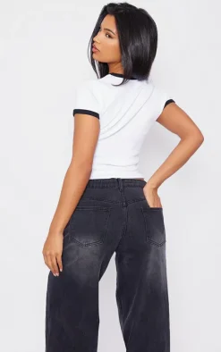 White Rib Contrast Binding Fitted T Shirt