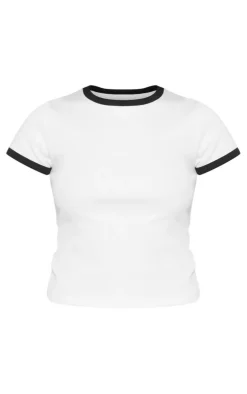 White Rib Contrast Binding Fitted T Shirt