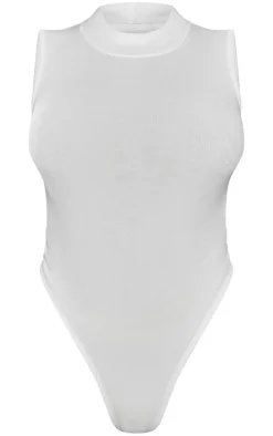 White Rib High Neck Sleeveless Bodysuit