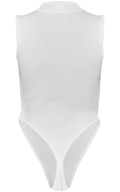 White Rib High Neck Sleeveless Bodysuit