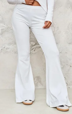 White Rib High Waist Flares