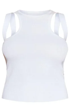White Rib Knit Racer Back Cami Strap Top