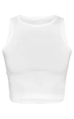 White Rib Racer Crop Top